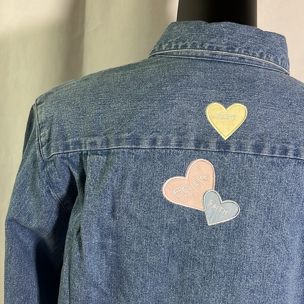 NWOT Quacker Factory Valentines Hearts Oversized Button Down Denim Shirt - Picture 12 of 16